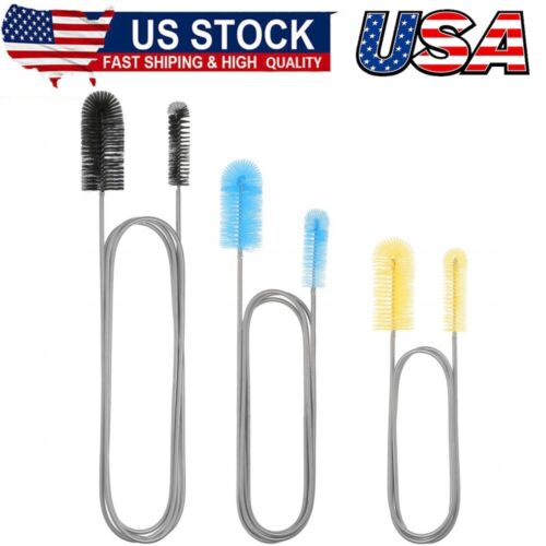 3Pcs Aquarium Filter Hose Brush Stainless Flexible Tube Cleaning Long Brush Fish