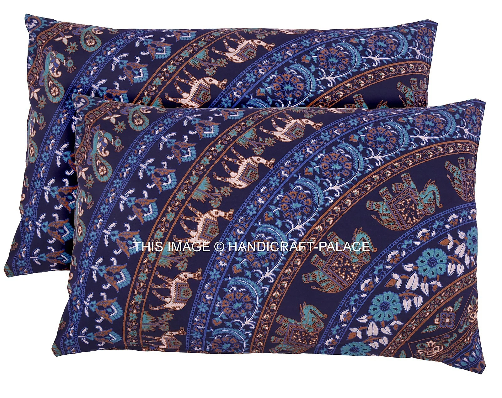 2 PC Indian Elephant Mandala Cotton Throw Pillow Case Cushion Cover Pillow Sham