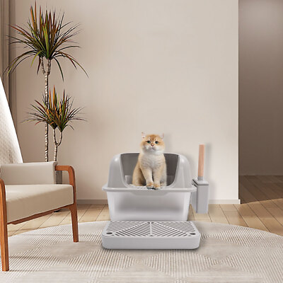 20L Stainless Steel Cat Litter Box, Large Litter Box w/ Guardrial Scoop