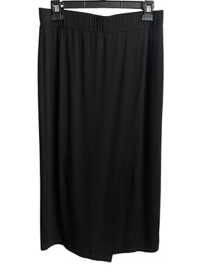 Vince Skirt Women Size S Black Straight Midi Pull On Faux Wrap Stretch  Rayon
