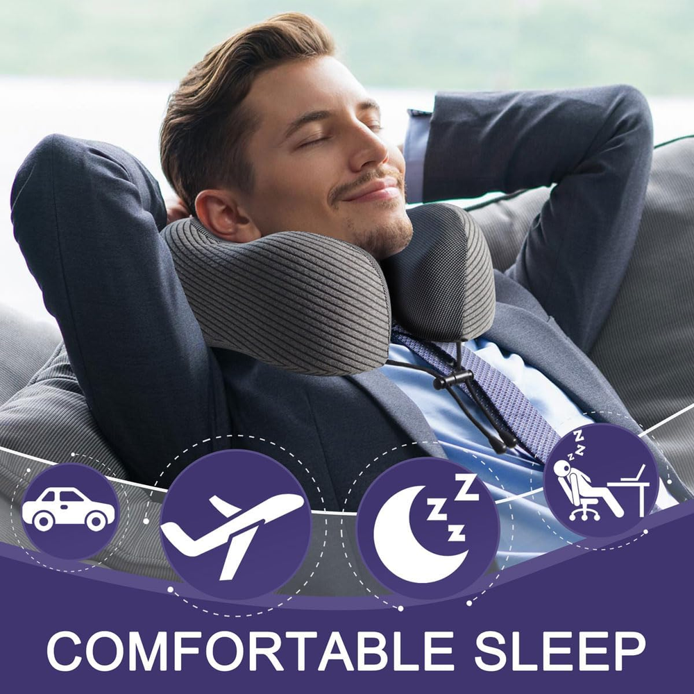 Ultra-Comfy Memory Foam Travel Neck Pillow for Airplanes
