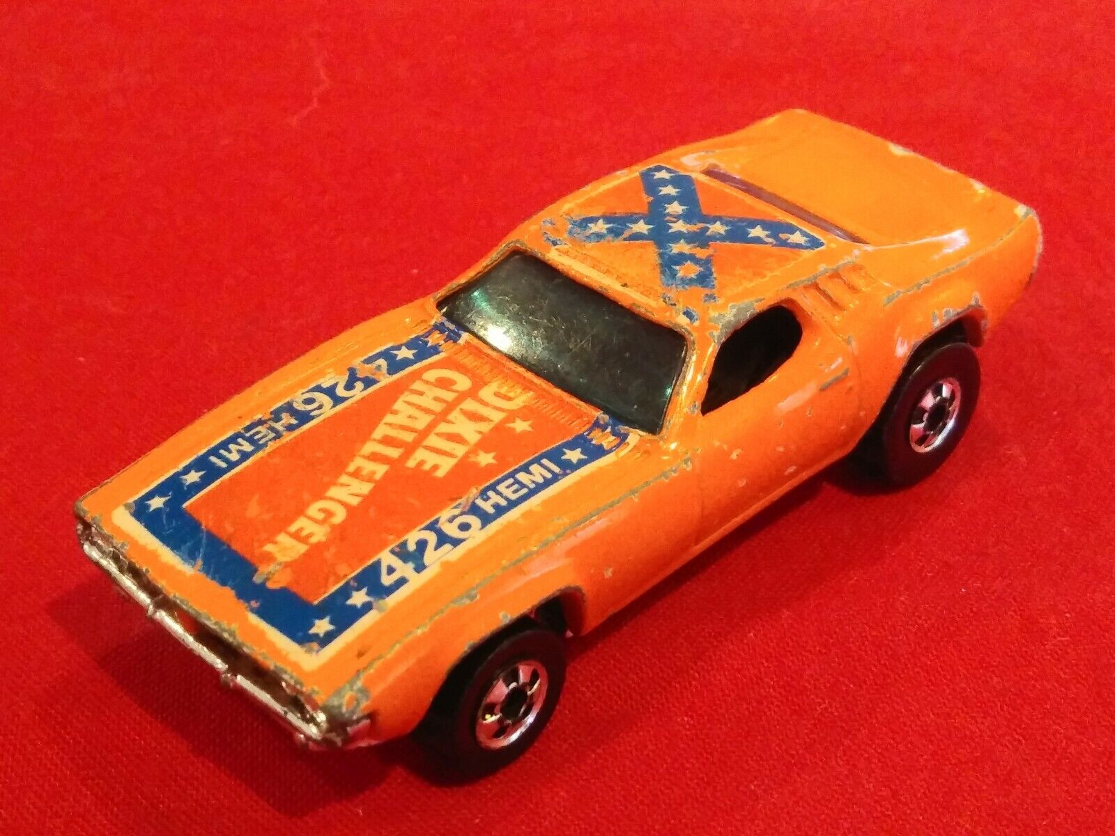 RARE 1970 HOT WHEELS Orange Dodge Dixie Challenger 426 HEMI Car Black Wall  Tires