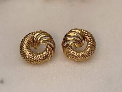 18kt Gold Ohrringe, Vintage große Ohrstecker mit Struktur und kreisförmigem Swish Design