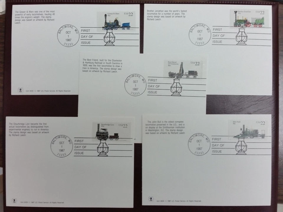 1987 USPS MAXI CARD POSTCARDS #2362-2366 LOCOMOTIVES SET OF 5 FDC SUPERB - Image 2 of 4