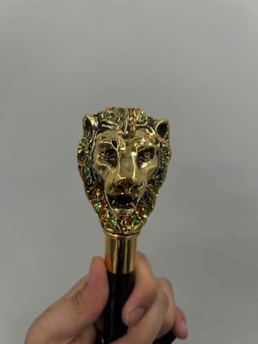Italian Luxury gold lion head with multi-color crystals walking cane (36-inch) - Picture 3 of 6
