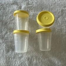 Tupperware Midgets Container 2oz Set of 4 Clear w Sunny Yellow Seals New 