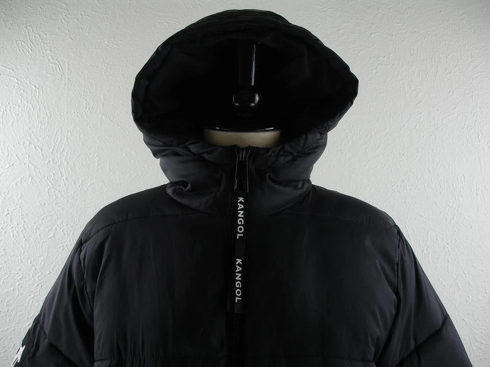 Abrigo largo acolchado negro con capucha y cremallera completa talla M Kangol X H&M para mujer Foto 3 de 4