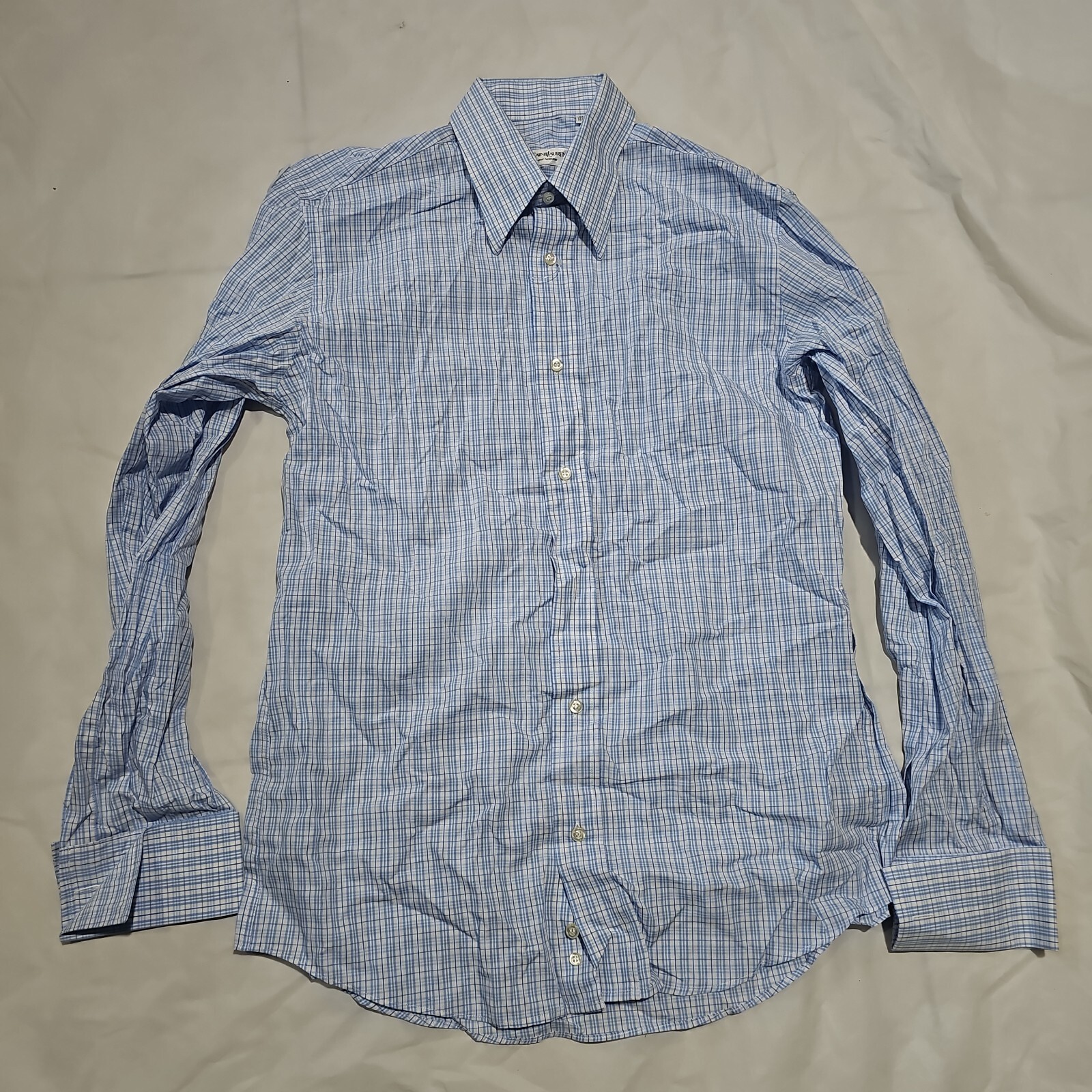 CAMICIA A SCACCHI A SCACCHI A QUADRI BLU NUOVA YVES SAINT LAURENT 39 15 5