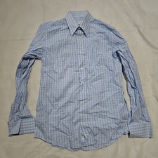 NEW YVES SAINT LAURENT BLUE PLAID CHECKERED BUTTON SHIRT 39 15.5
