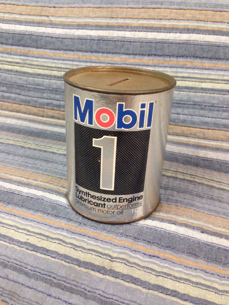 VTG MOBIL 1 MOTOR Oil Can Bank Gas Oil Advertising Petroliana Mobiloil
