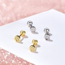 925 Sterling Silver Tiny Round CZ Stud Screw Back Helix Piercing Earrings A4168