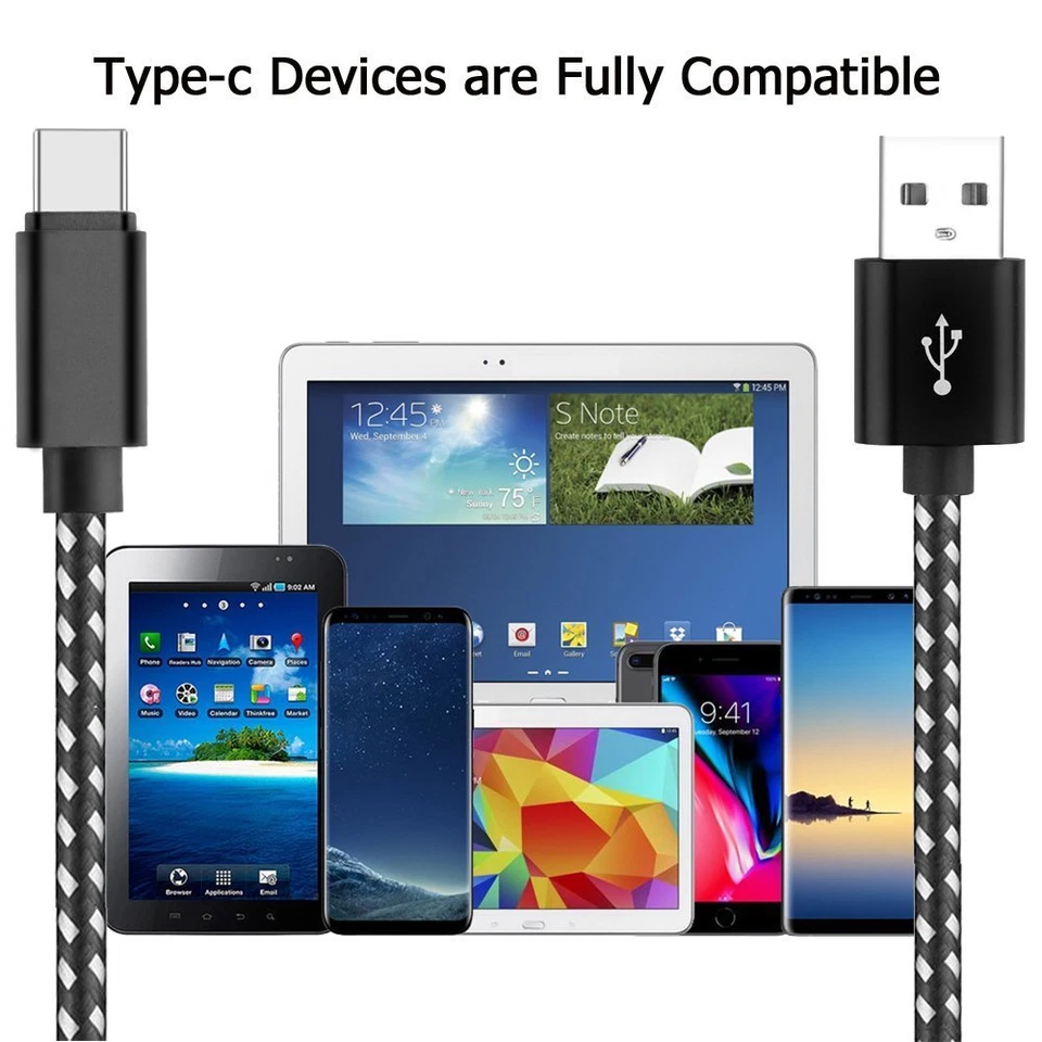 5-Pack USB-C Type-C to USB A charger, nylon braided fast charging for Samsung - Image 3 of 4