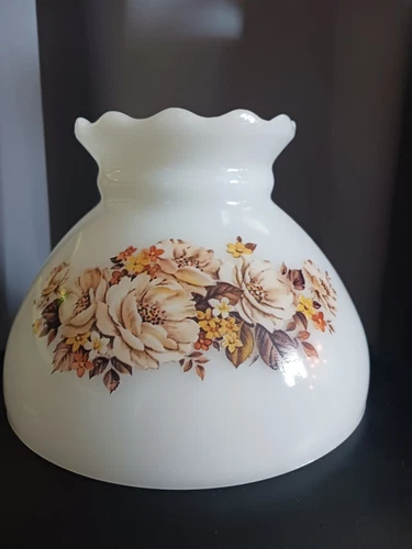 Vintage Gone with the Wind 8" Hurricane Lamp Shade - Milk Glass w-Floral Pattern