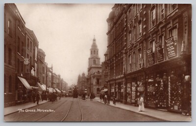 The Cross Worcester animierte Straßenansicht RPPC UNP Postkarte