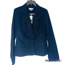 NWT Calvin Klein Womens One Button Blazer Navy Blue Size 6 100 Cotton