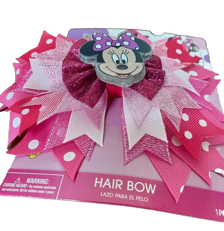 Disney Minnie Mouse Lazo de Pelo Niña Grande Rosas, Rojo, Blanco, Negro Nuevo Foto 3 de 4