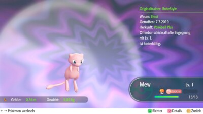  Pokémon Lets Go Pikachu/Evoli Mew IV6 deutsch - Pokeball Plus - Level 1 
