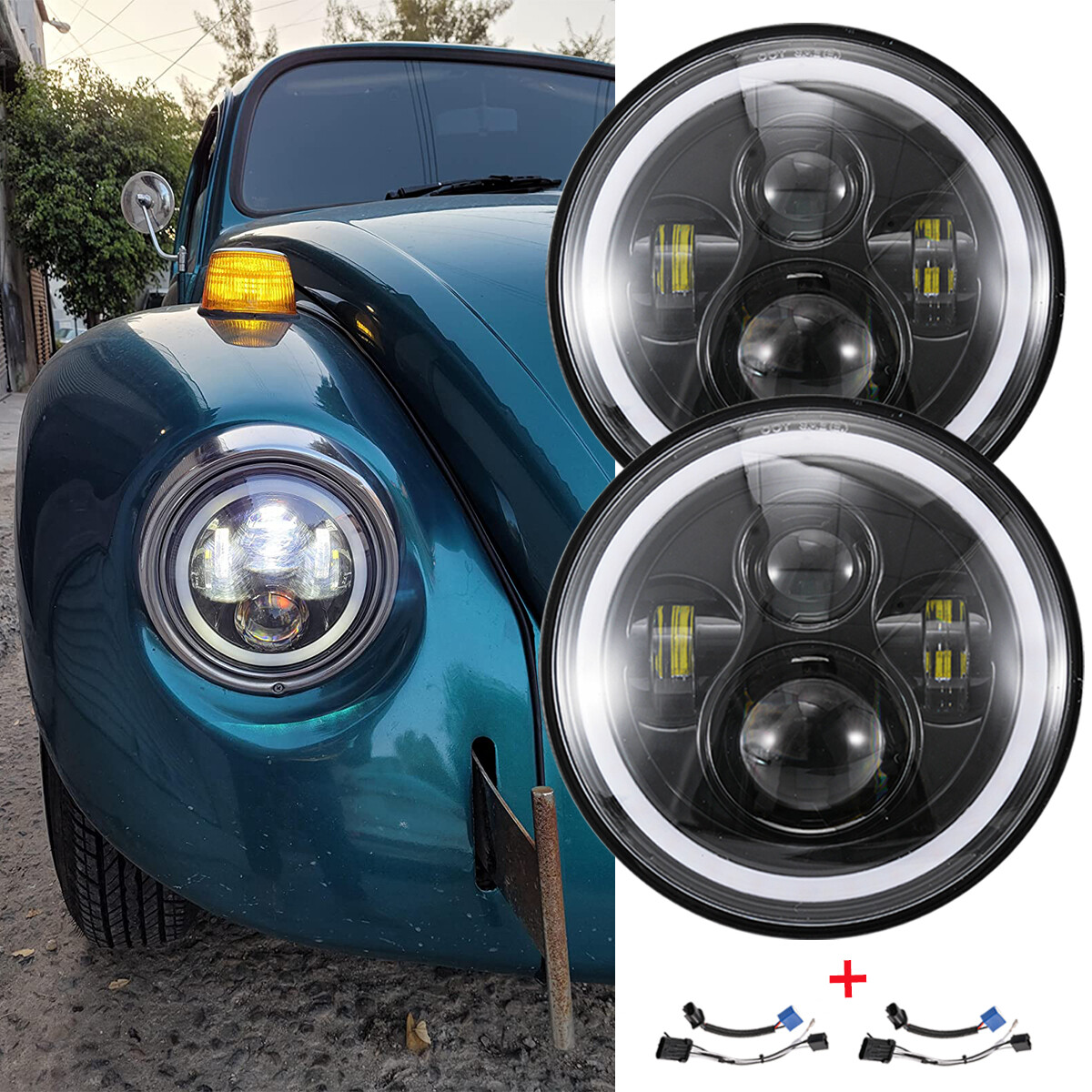 KEEPDSGN 7 Inch LED Headlights With Halo For Chevy Nova 63-79 & Jeep Wrangler