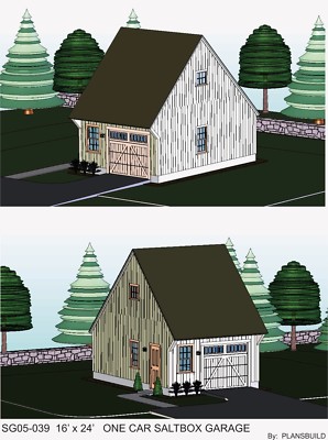 Garage Plans Blueprints 16 Ft X 24ft Salt Box Ebay