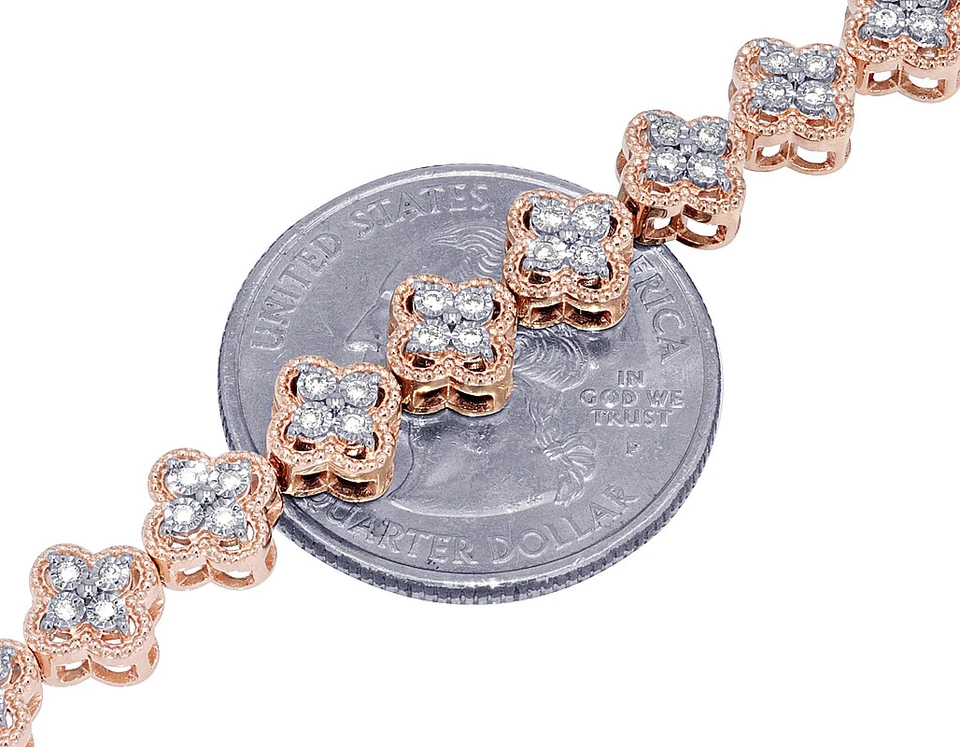 Illusion Set 4/5 CT Real Diamond Clover Link Bracelet 10K Gold 7.5MM 7" - Image 3 of 4