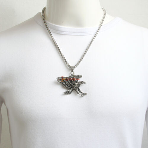 Collana Ciondolo Uomo Grande Falco Volante Aquila 316L Amuleto Biker Acciaio Inox - Foto 7 di 24