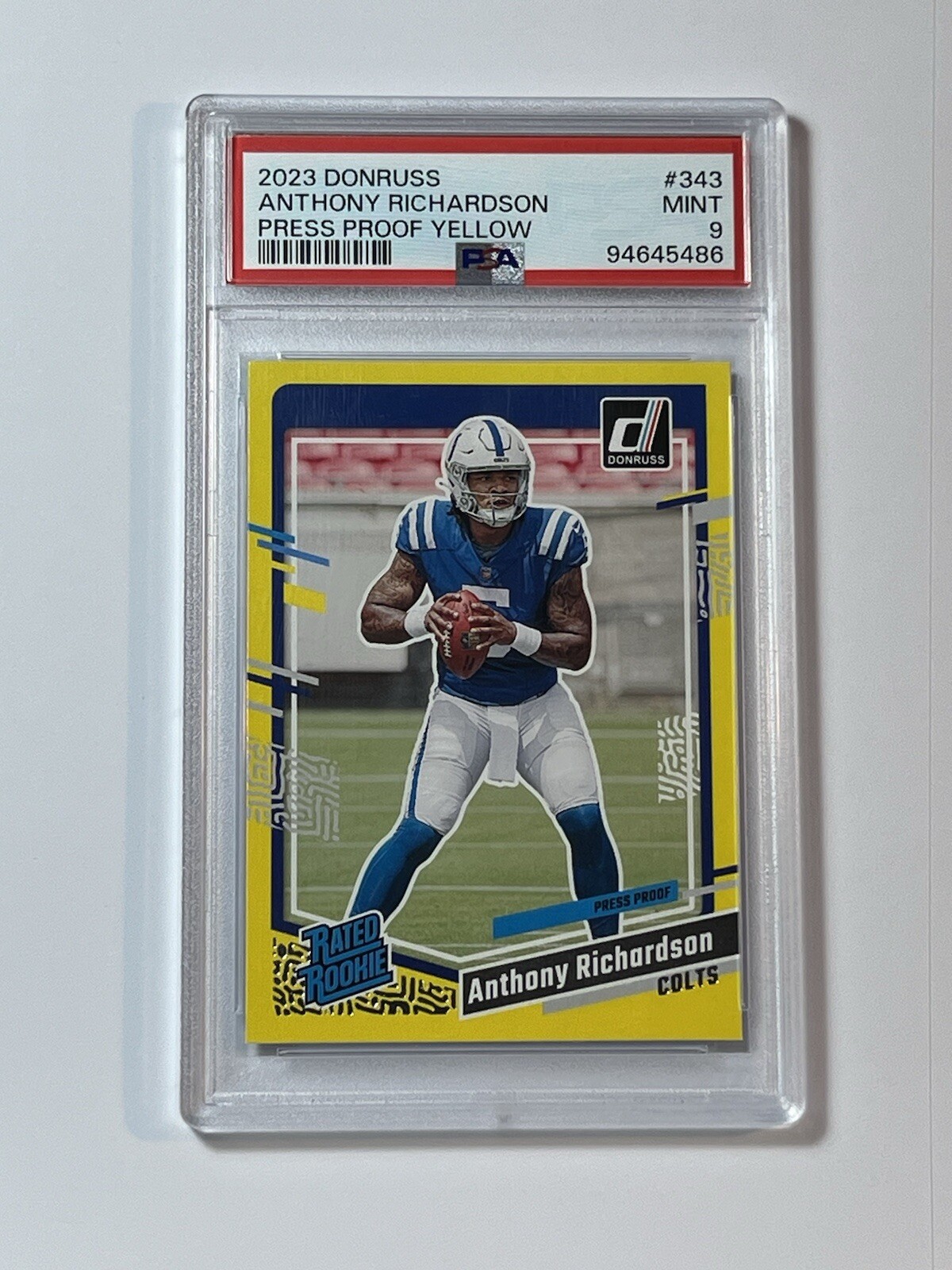2023 Donruss Anthony Richardson #343 Press Proof Yellow RC PSA 9 Rated Rookie