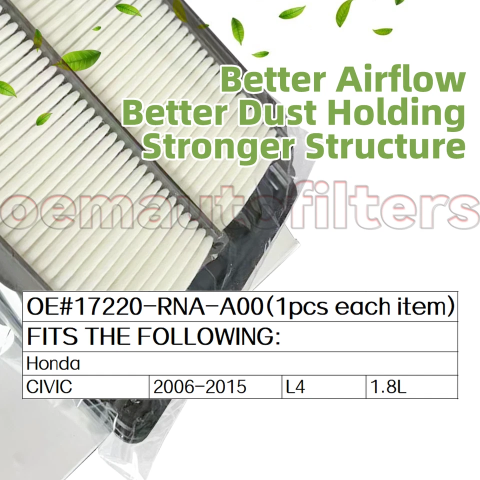 OEM Engine Air Filter Set For 2006-2011 Honda Civic 1.8L l4 AF5653 17220-RNA-A00 Foto 2 de 4
