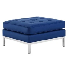 Modway Loft Tufted Upholstered Faux Leather Ottoman in Silver and Navy