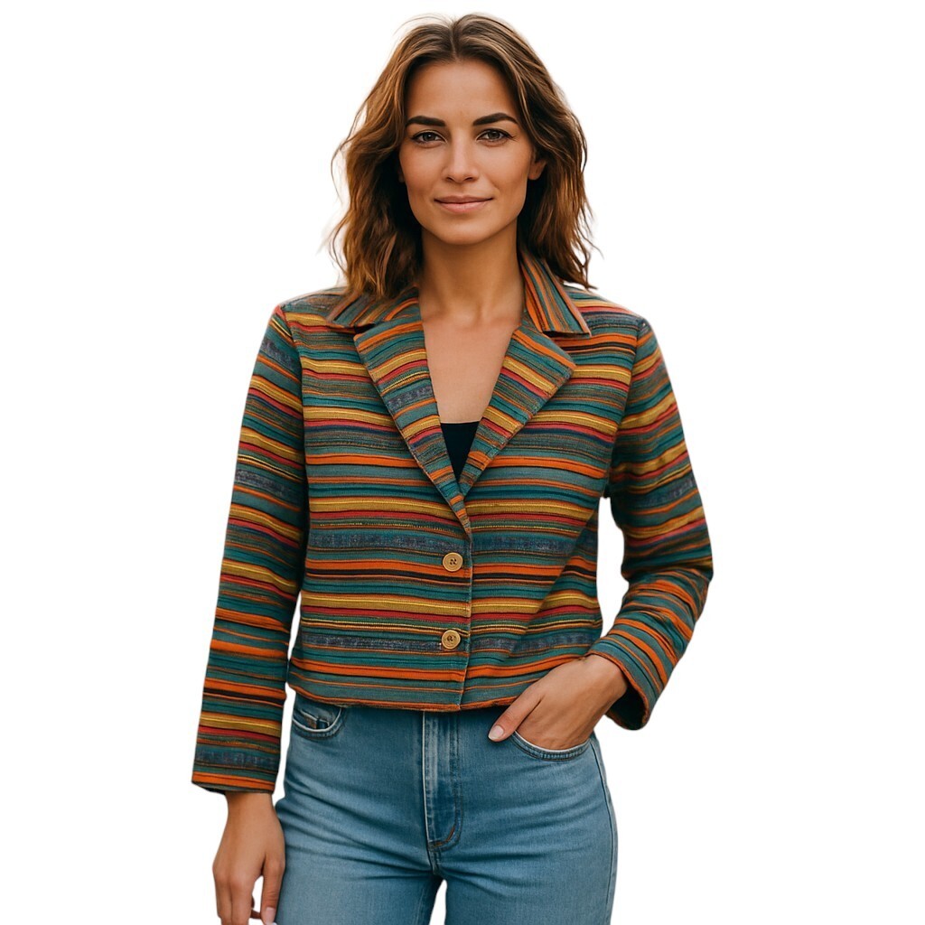 Giacca vintage dipinta pony donna multicolore cropped sud ovest taglia media