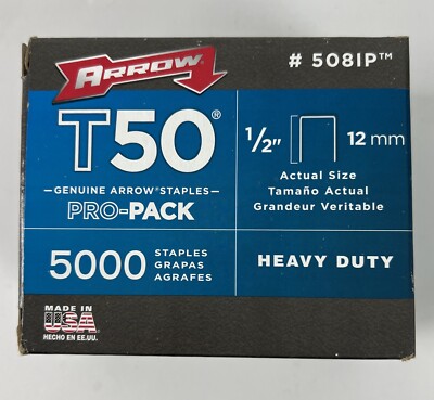 Arrow Genuine Staples T50 Pro-Pack # 508IP Heavy Duty 1/2'' 5000 Staples USA D30