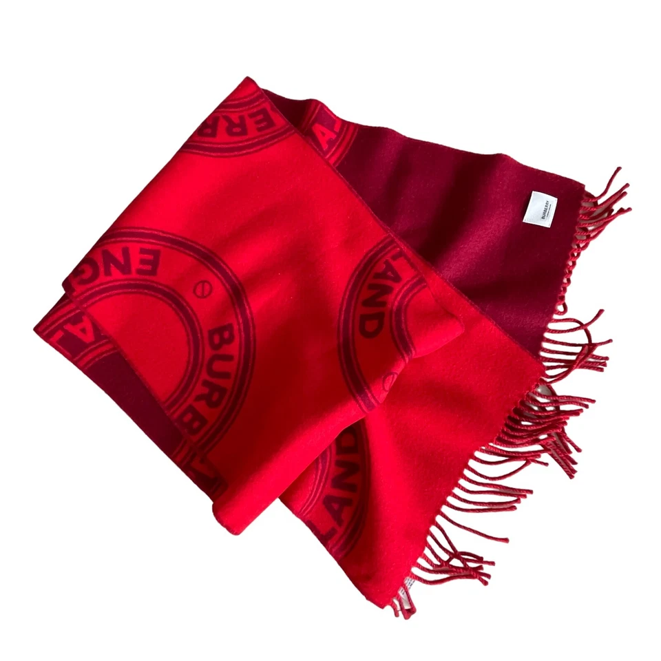 Bufanda redonda reversible Burberry rojo brillante, 100 % lana, con logo Foto 3 de 4