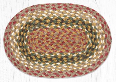 Olive Green, Burgundy Red, Gray 10"x15" Oval Placemat, Braided Jute ...