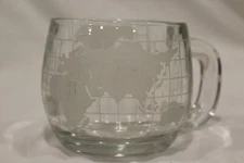 Vintage Nestle Coffee Cup Etched Nestle Clear Glass World Globe (1) NEW