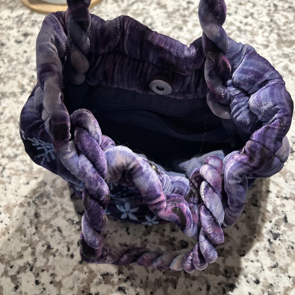 Johnny Was Embroidered Velvet Tote Purple and Blue Floral - Image 4 of 4