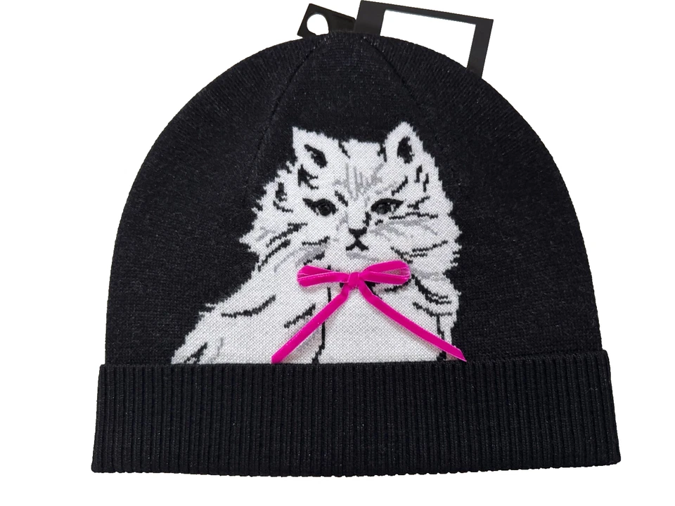 KATE SPADE GORRO BONITO GATITO NEGRO 91 % LANA NUEVO CON ETIQUETAS $88 GORRA SOMBRERO Foto 2 de 4