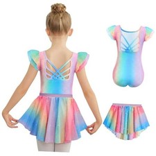Ballet Leotards for Girls Toddler Ruffle Sleeve 8-9 Years Rainbow Mermaid