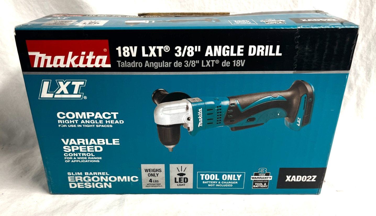 MAKITA XAD02Z 18V LXT Lithium Cordless 3/8" Angle Drill, Tool Only (New In Box)
