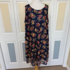 Cardalite Womens 2X Navy Floral Lace Sleeveless Shift Dress Bow Back 091171-MX