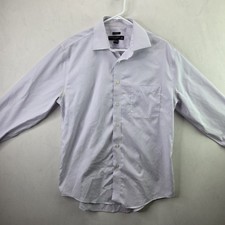 Pronto Uomo Mens Dress Shirt 16.5 34/35 Purple Stripe Non Iron Cotton