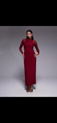asos red long sleeve dress ASOS Design - Mesh Long Sleeve Maxi Dress - Women - Polyester/Spandex - 6 US