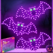 3 Pack Halloween Bat Window Lights, Twinkling LED Decoration, Purple Green