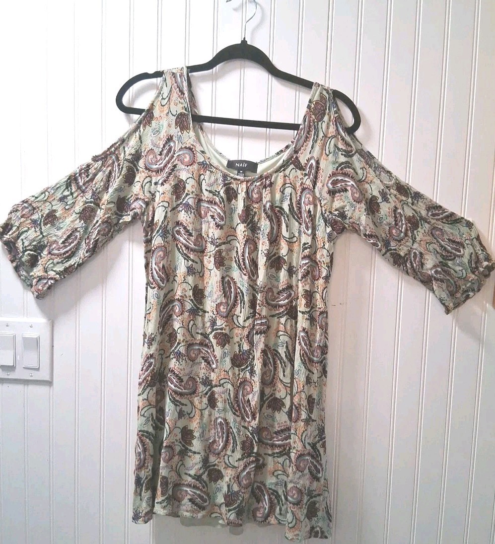 Women Knee Length Peek-a-Boo Sleeve Dress Medium 100% Rayon Lined or With Leggings