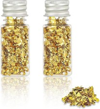 24 K Edible Gold Leaf Flakes,2 Bottle Gold Foil Food-Grade Gold Paper Cake Choc