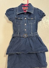 Hello Kitty Vintage Denim Dress With Belt Ruffle Sleeves Blue