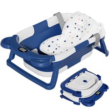Collapsible Baby Bathtub with Soft Cushion Thermometer 0-36 Months Portable