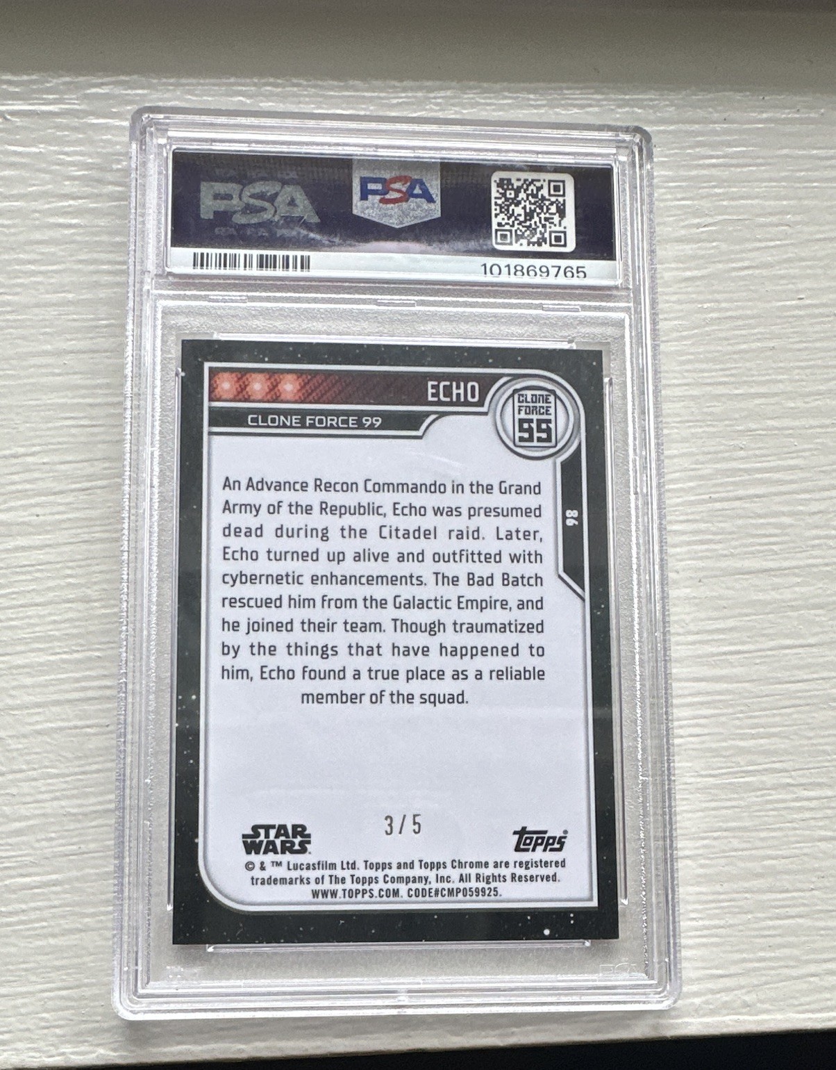 Topps 2023 Star Wars Chrome Echo #86 Red Refractor 3/5 PSA 10 view 2