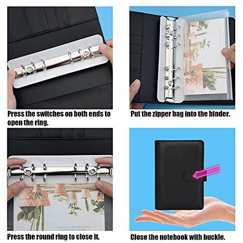 15 Stück Ordner Taschen mit PU Leder Notizbuch Mappe Hülle Nachfüllbar A6 Schwarz - Bild 5 von 8