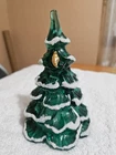 Fenton Green Christmas Tree...Gold Bird nestled in branches...Frosted branches