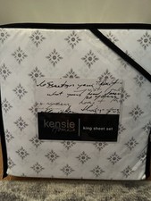 BRAND NEW Kensie Home King Sheet Set. White And Gray. Cute 