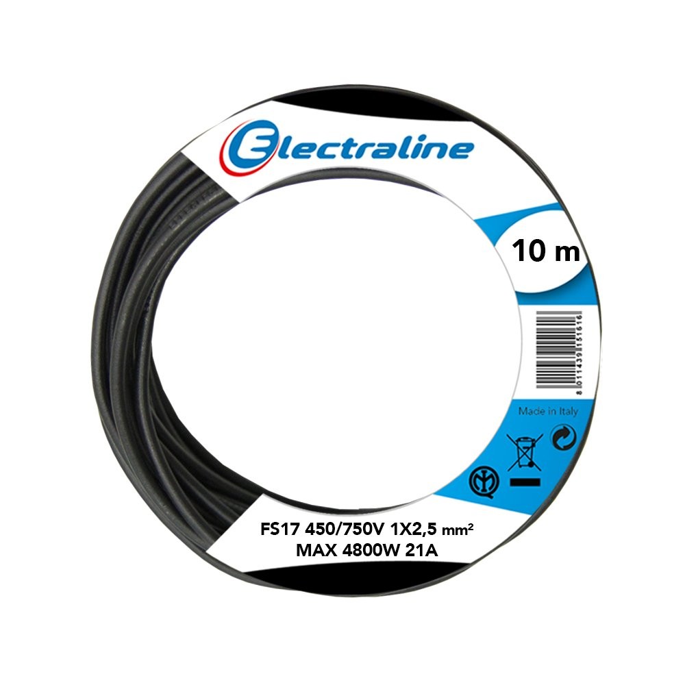 Electraline 13141 Cavo Unipolare FS17, Sezione 1 x 2.5 mm², Nero, 10 m 4Ec4